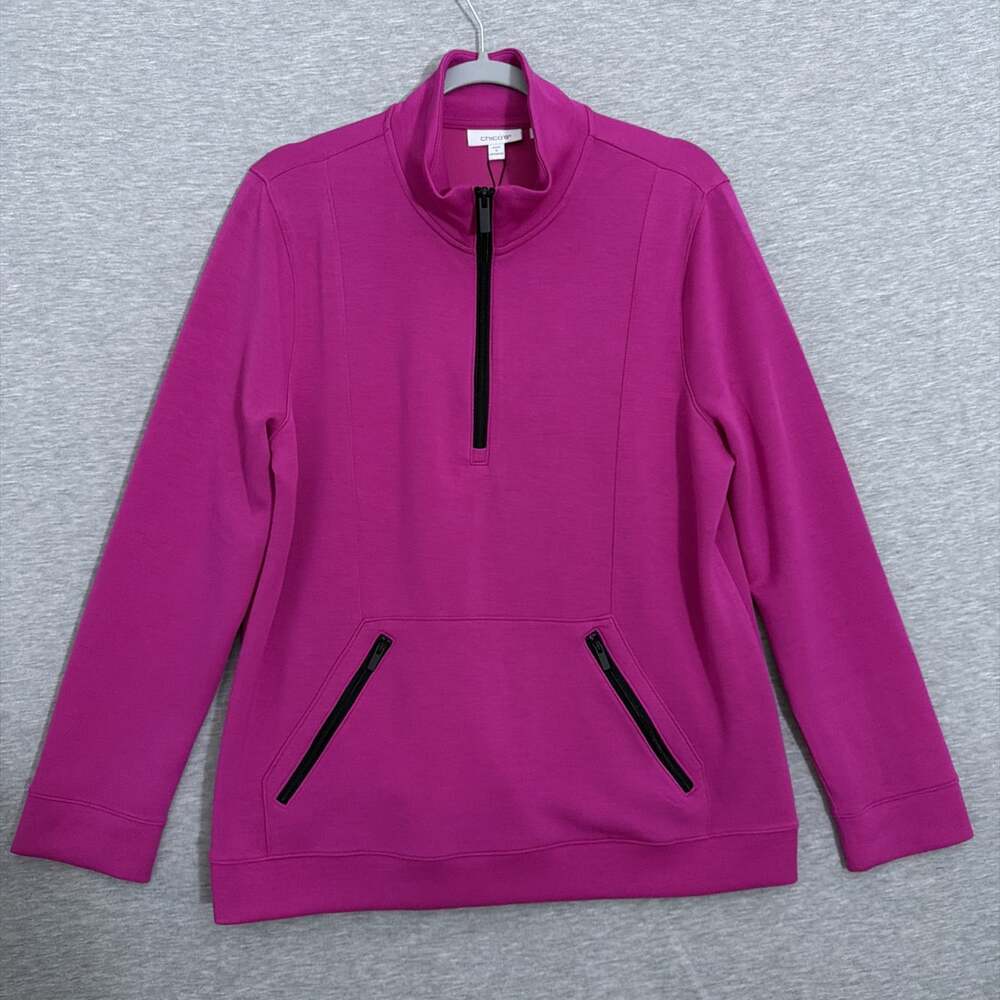 NWT Chico's Zenergy Women's 2 / Large Pink Soft Modal 1/4 Scuba Contrast Sweater